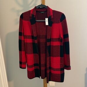 NEW!! Talbots Red and Black Plaid Open Cardigan
